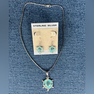 Turquoise turtles with sterling silver hardware.